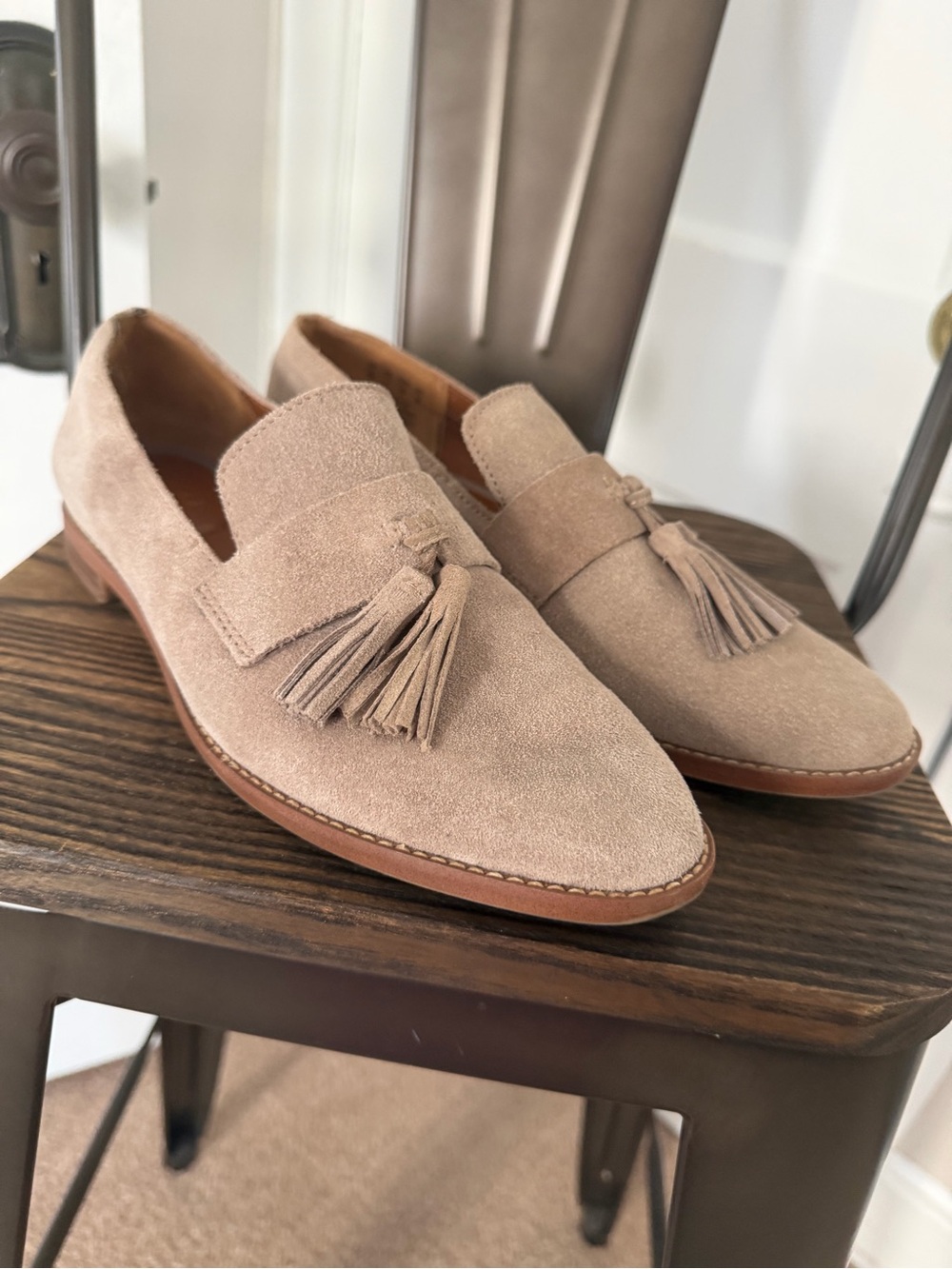 Franco Sarto Beige Suede Tassel Loafers